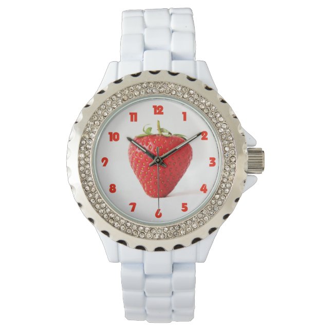 One Red Strawberry Fat Red Numbers wam Watch (Front)