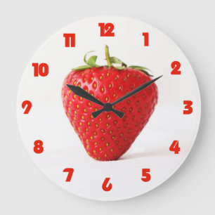One Red Strawberry Fat Red Numbers wc arc Large Clock