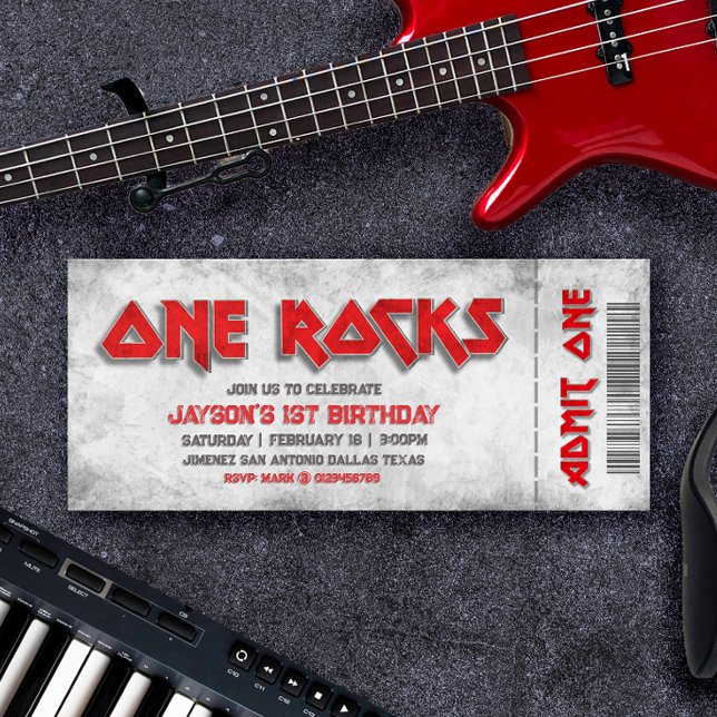 One Rocks - 1st Birthday Ticket Invitation (One Rocks - 1st Birthday Ticket Invitation)