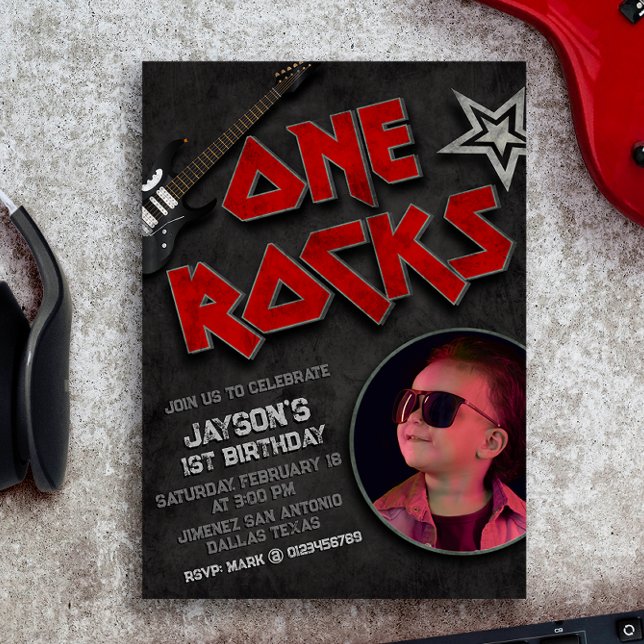 One Rocks Birthday with Photo Invitation (Creator Uploaded)