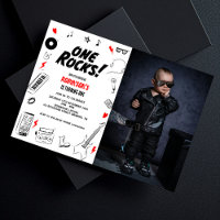 One Rocks Black white Rockstar 1st Birthday Photo