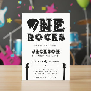 One Rocks Guitar Pick 1st Birthday Party Invitation
