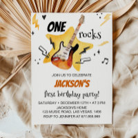 One Rocks Guitar Rock And Roll Birthday Invitation