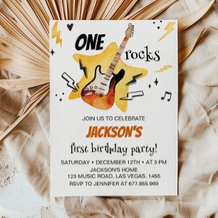 One Rocks Guitar Rock And Roll Birthday Invitation