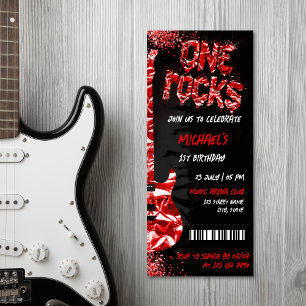 One Rocks Music Themed Concert Ticket Birthday Invitation
