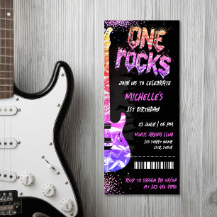 One Rocks Music Themed Concert Ticket Birthday Invitation