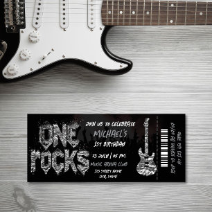 One Rocks Music Themed Concert Ticket Birthday Invitation