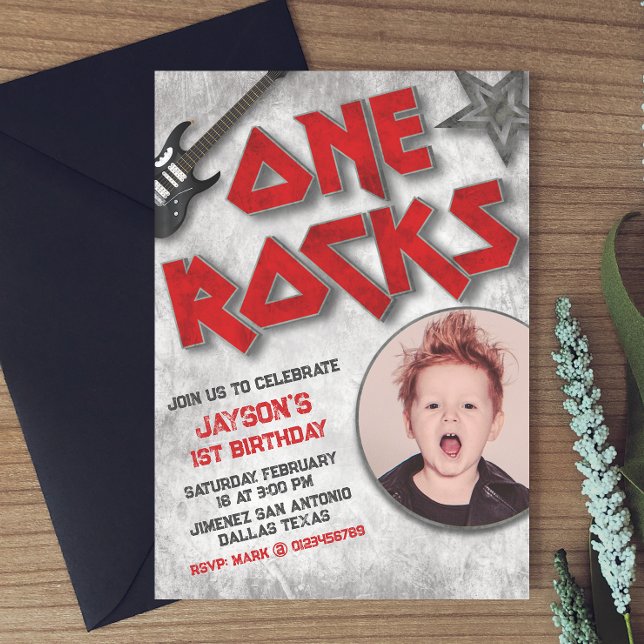 One Rocks - Rocked One Year with Picture Invitation (Creator Uploaded)