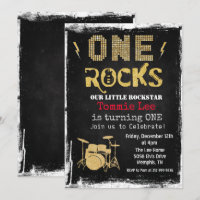 One Rocks Rockstar Drumset 1st Birthday Invitation