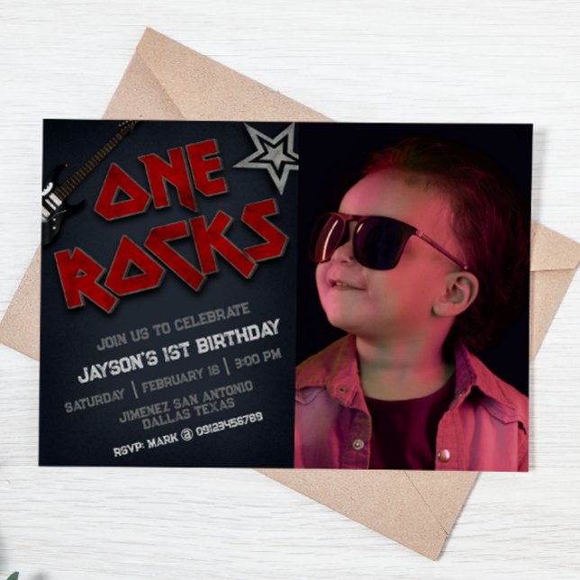 One Rocks with Picture -  1st Birthday  Invitation (Creator Uploaded)