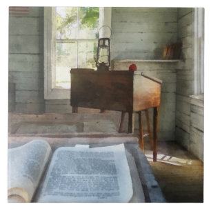 One Room Schoolhouse with Book Ceramic Tile