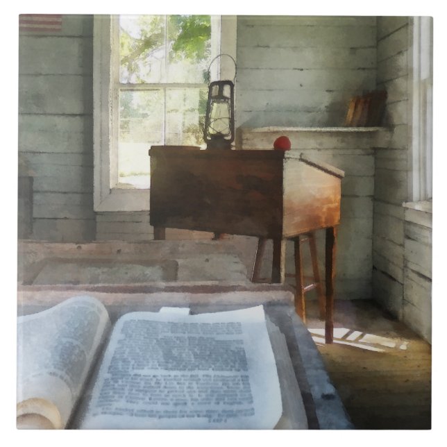 One Room Schoolhouse with Book Ceramic Tile (Front)
