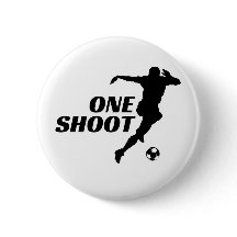 One Shoot Soccer Silhouette Button Pin - Football
