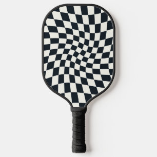 One Side Retro Black White Warped Check Chequered  Pickleball Paddle