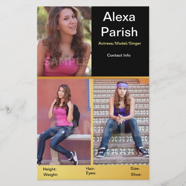 One-sided Headshot Comp Card Model/Actor Template (Front)