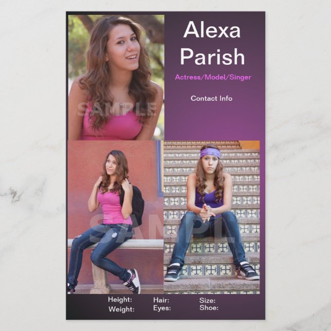 One-sided Headshot Comp Card Model/Actor Template (Front)