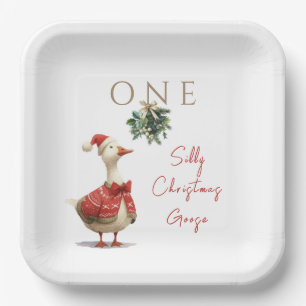 One Silly Christmas Goose Fest Winter Birthday Paper Plate