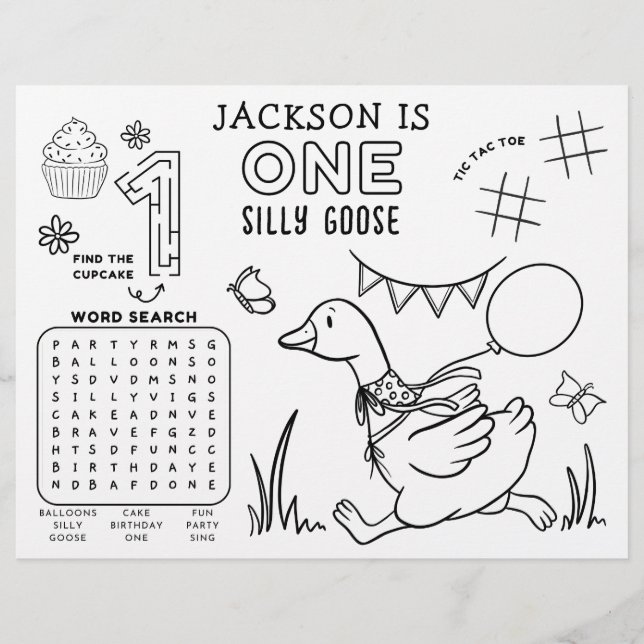 One Silly Goose 1st Birthday Activity Placemat (Front)