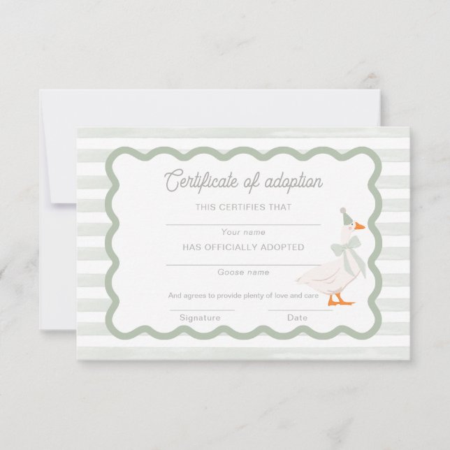 One Silly Goose 1st Birthday Adoption Certificate Invitation (Front)