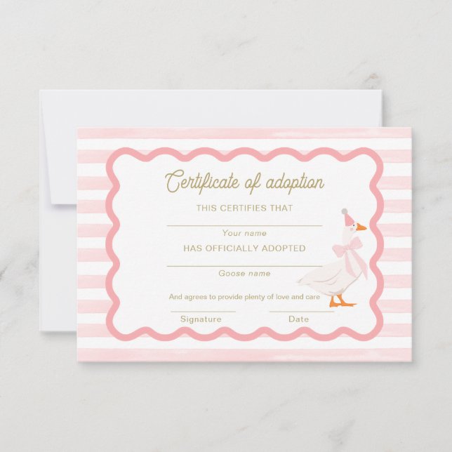 One Silly Goose 1st Birthday Adoption Certificate Invitation (Front)