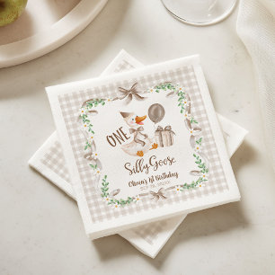 One Silly Goose 1st Birthday Brown Tableware Napkin