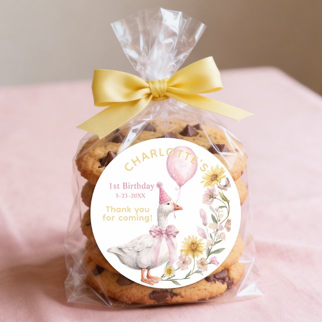 One Silly Goose 1st Birthday Favor Sticker (Silly Goose Birthday Favor Sticker)