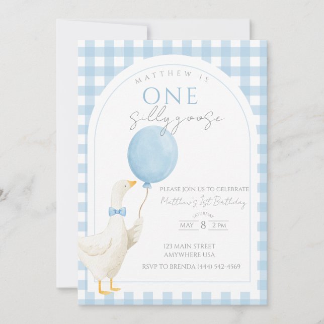 One Silly Goose 1st Birthday Invitation (Front)