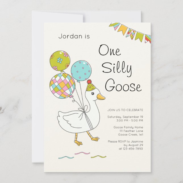 One Silly Goose 1st Birthday Invitations (Front)