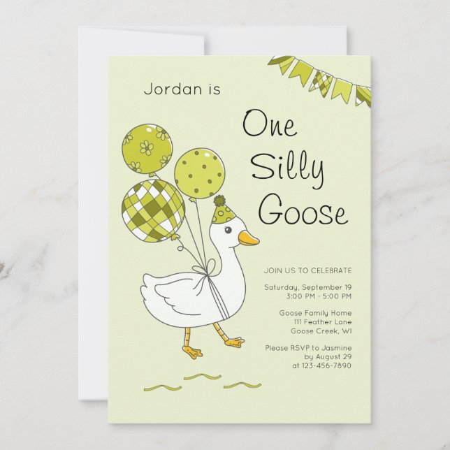One Silly Goose 1st Birthday Invitations (Front)