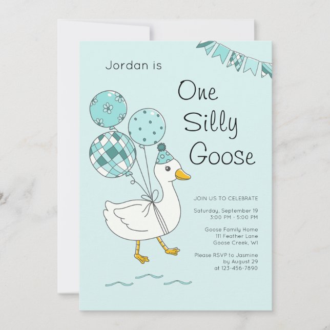 One Silly Goose 1st Birthday Invitations (Front)