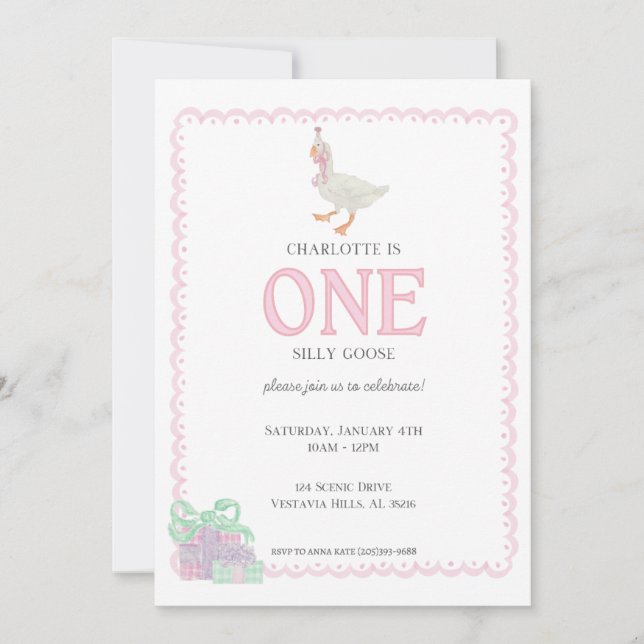 ONE Silly Goose 1st Birthday Invite (Front)