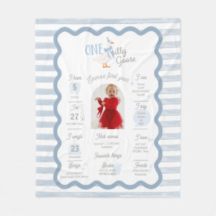 One Silly Goose 1st Birthday Milestone Sign  Fleece Blanket