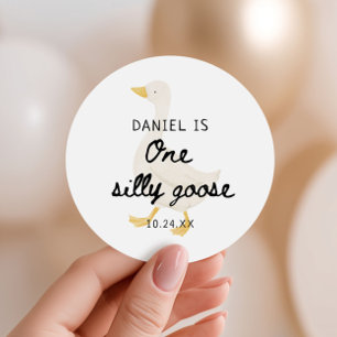 One Silly Goose 1st Birthday Party Favour Classic Round Sticker