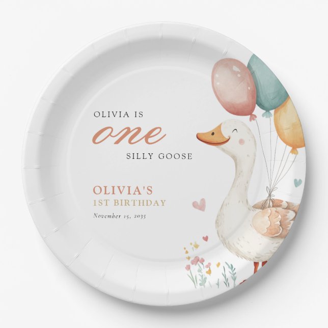 One Silly Goose 1st Birthday Party Paper Plate (Front)