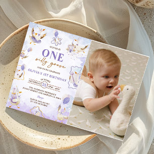 One Silly Goose 1st Birthday Party Photo Invitation