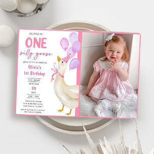One Silly Goose 1st Birthday Party Photo Invitation