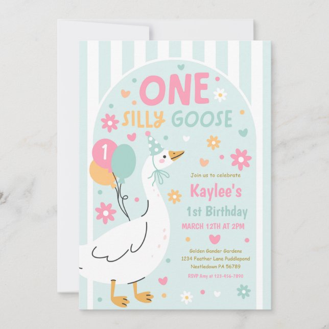 One Silly Goose 1st Birthday Party Spring Birthday Invitation (Front)