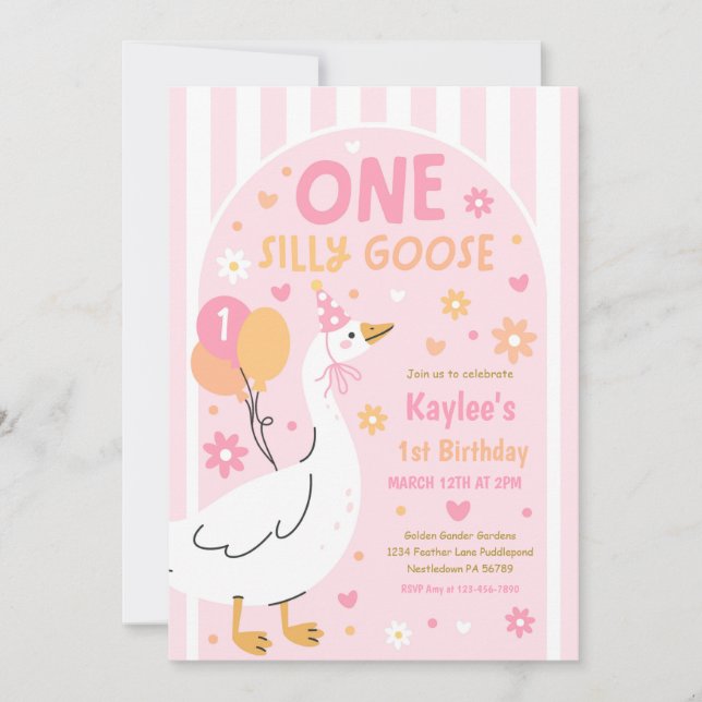 One Silly Goose 1st Birthday Party Spring Birthday Invitation (Front)