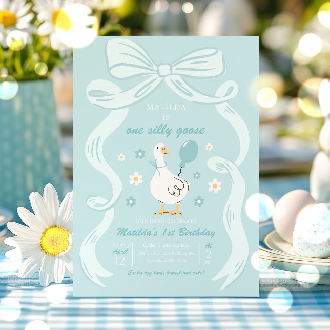 One Silly Goose 1st Birthday Party Spring Birthday Invitation (Creator Uploaded)