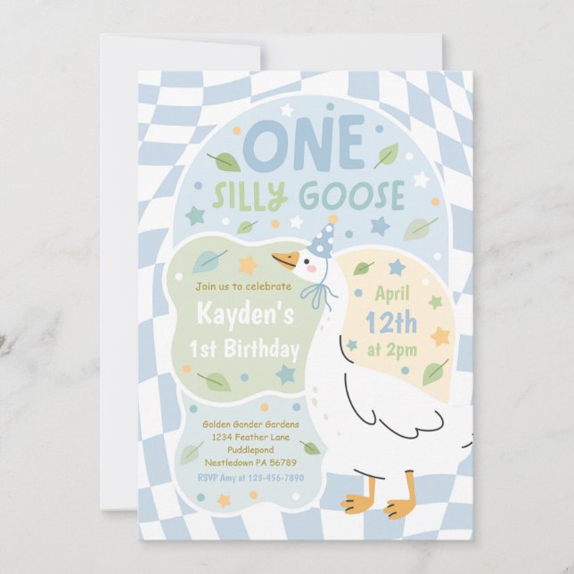 One Silly Goose 1st Birthday Party Spring Birthday Invitation (Front)