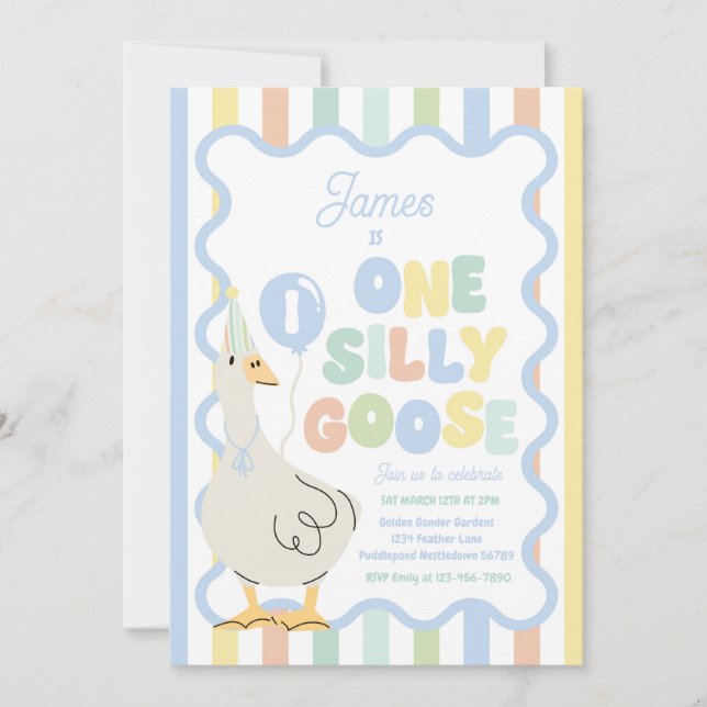 One Silly Goose 1st Birthday Party Spring Birthday Invitation (Front)
