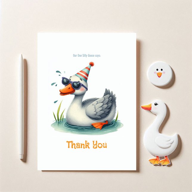 One Silly Goose 1st Birthday Thank You Card (One Silly Goose 1st Birthday Thank You Card)