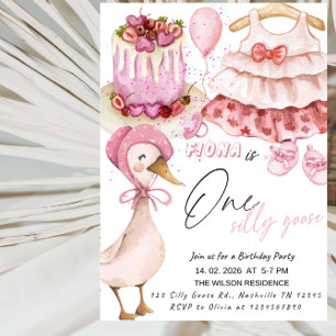 One Silly Goose 1st Birthday- Valentine Baby Girl  Invitation