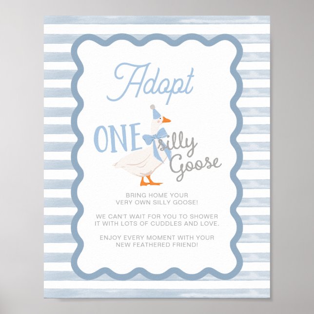 One Silly Goose Adopt a Stuffie Party Sign  (Front)