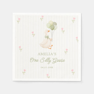 One Silly Goose Balloons Floral 1st Birthday Napkin