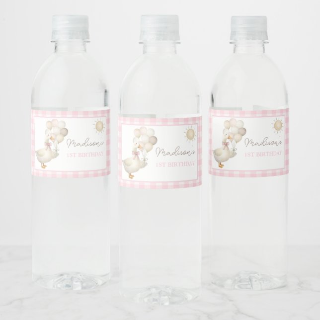 ONE Silly Goose, Balloons, Retro Gingham Water Bottle Label (Bottles)