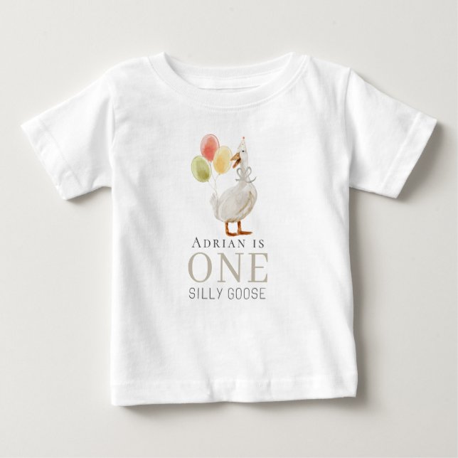 One Silly Goose Beige 1st Birthday Baby T-Shirt (Front)