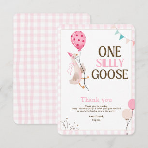 One Silly Goose Birthday, 1st Birthday Girl Pink Thank You Card