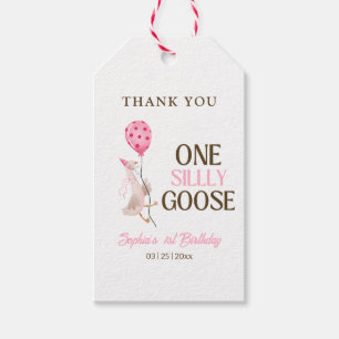 One Silly Goose Birthday, Girl 1st Birthday Pink Gift Tags