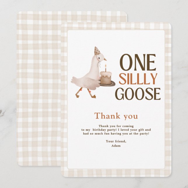 One Silly Goose Birthday, Goose Boy 1st Birthday Thank You Card (Front/Back)